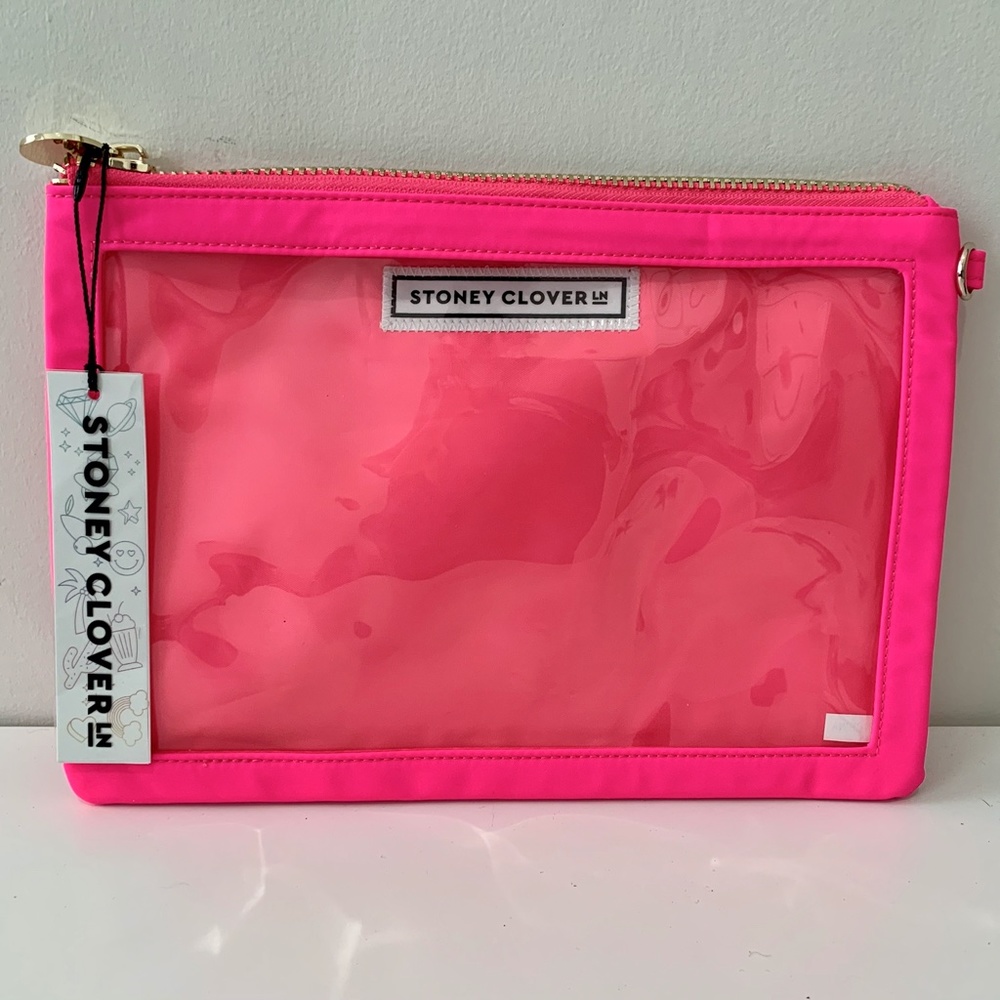 NEW Stoney Clover Lane Clear Flat Pouch Neon Pink